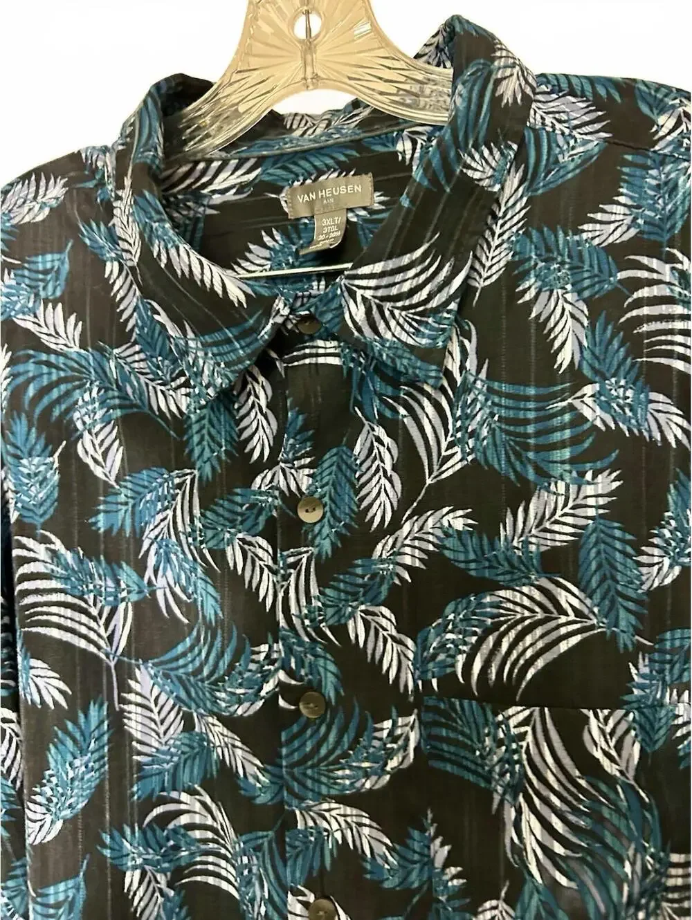 Van Heusen Air 3XLT Men's Tropical Floral Short Sleeve Shirt Blue/Black big and
